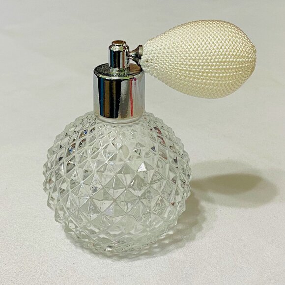 Brand New CLEAR Vintage Style Refillable Spray Bottle with White Bulb - Picture 1 of 2